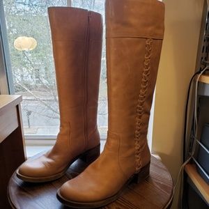 Lucky Brand tall tan leather boots with braid 7.5